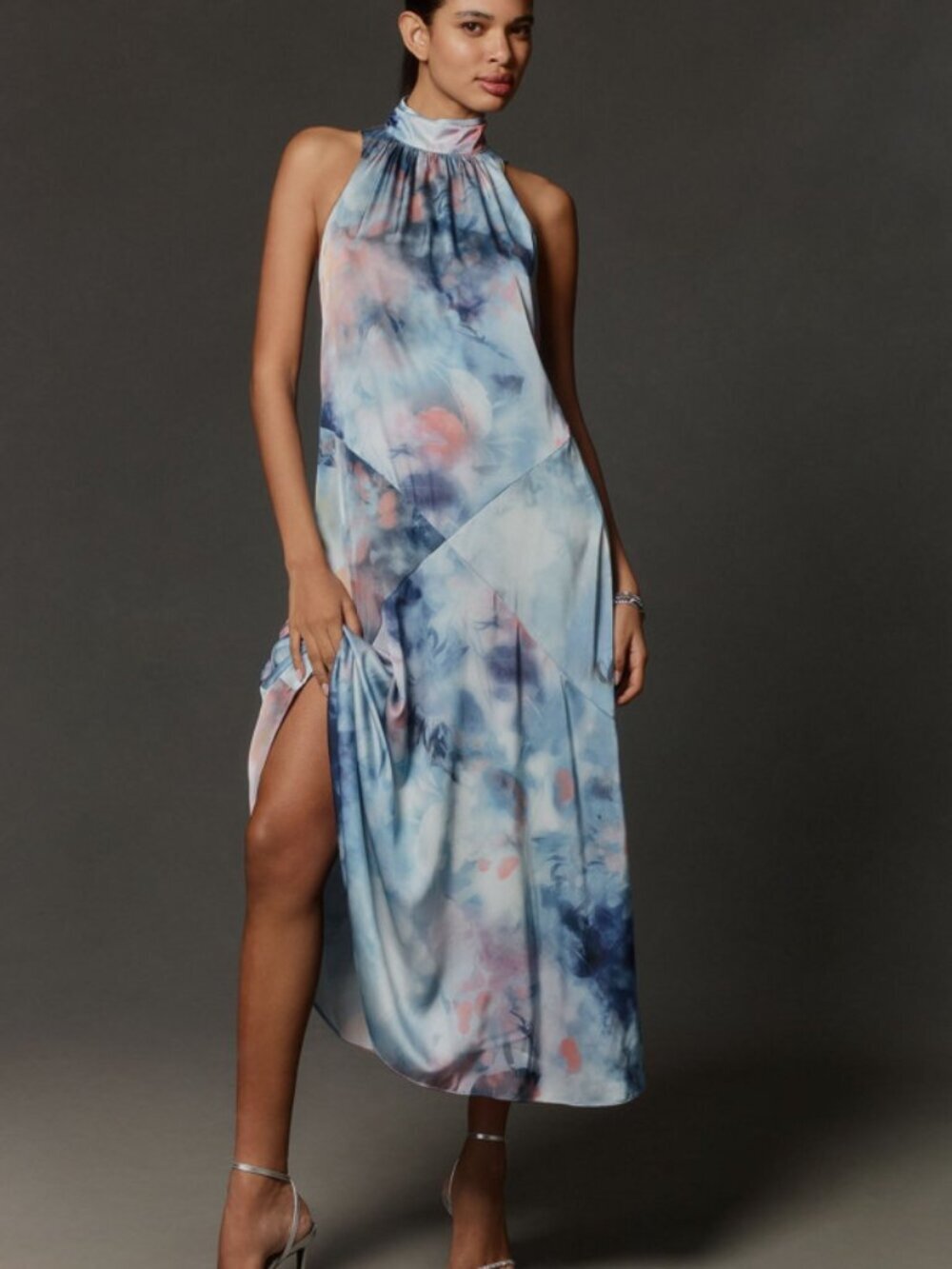 By Anthropologie Blue Sleeveless Halter A-Line Midi Dress Size Large 38334